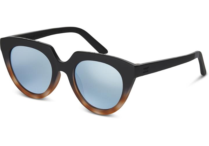 Toms Toms Lourdes Matte Black Tortoise Fade Sunglasses With Deep Blue Mirror Lens