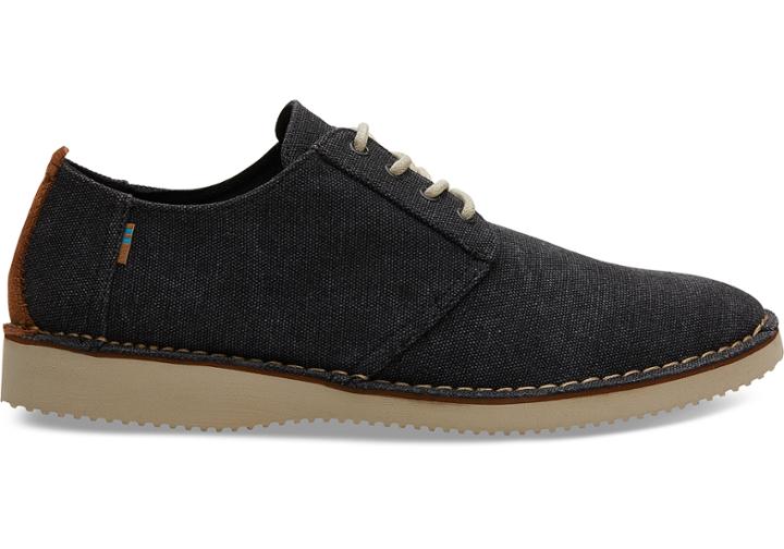Toms Black Washed Canvas Stitch Out Mens Preston Dress Shoes