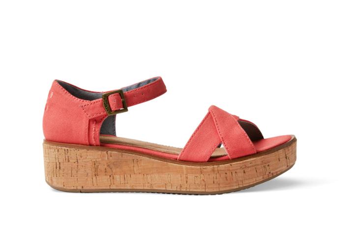 Toms Toms Coral Canvas Women's Harper Wedge - Size 6