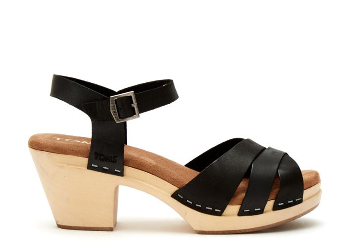 Toms Black Leather Women's Beatrix Clog Sandals