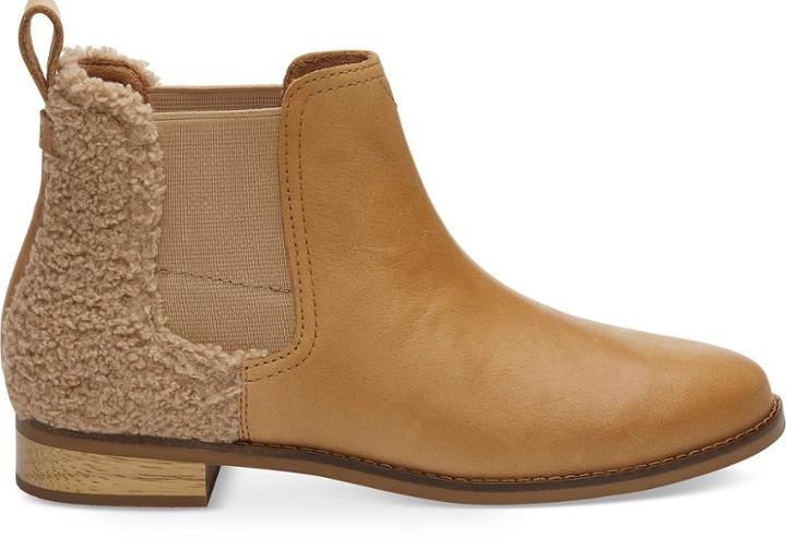 Toms Honey Leather Faux Shearling Women's Ella Booties