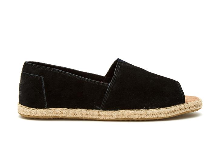 Toms Toms Black Suede Women's Open Toe Alpargatas Shoes - Size 5.5