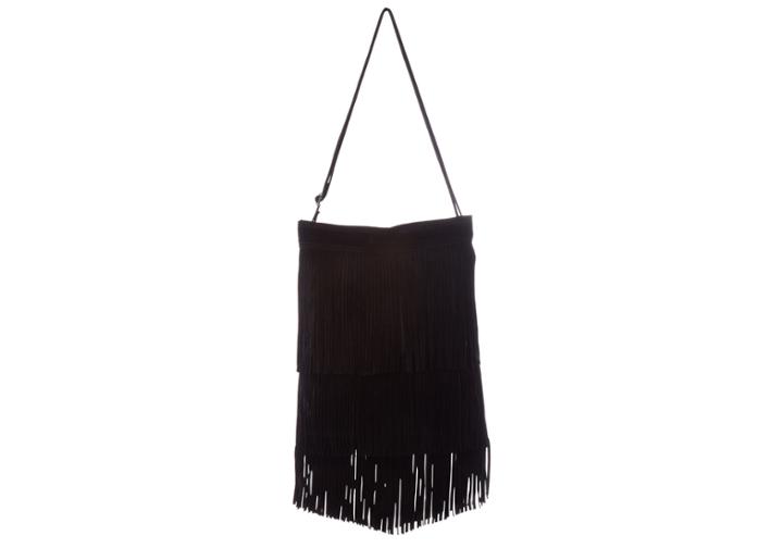 Toms Black Soft Suede Fringe Tangent Crossbody Bag