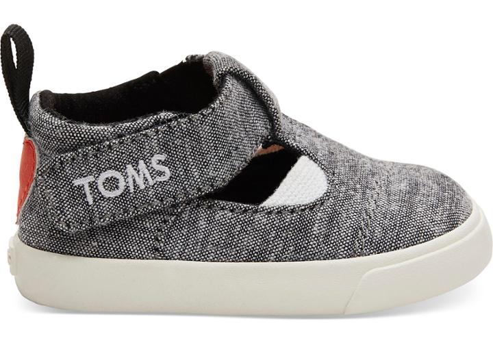 Toms Black Slub Chambray Sweetheart Early Walker Joon Flats