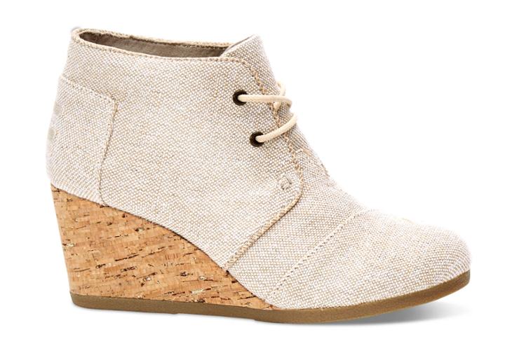 Toms Toms Natural Metallic Linen Women's Desert Wedge Booties - Size 11