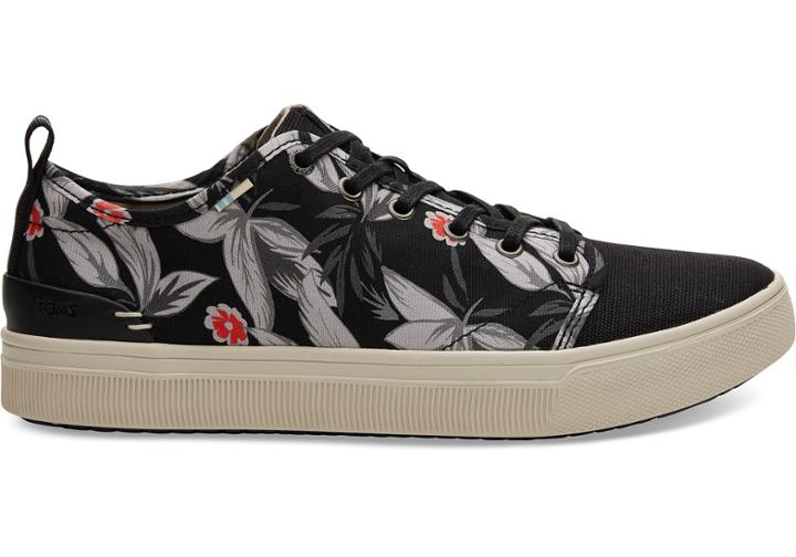 Toms Black Floral Print Mens Trvl Lite Low Sneakers