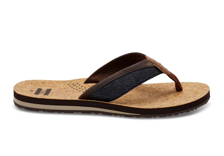 Toms Toms Navy Denim Cork Men's Santiago Flip-flops - Size 7
