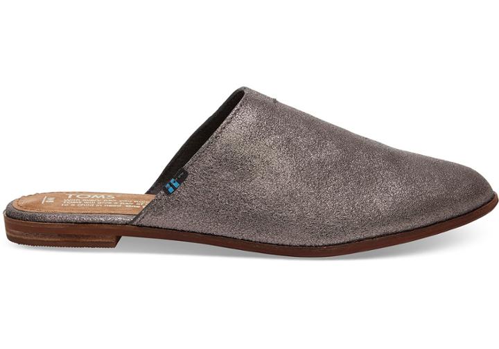 Toms Pewter Metallic Leather Women's Jutti Mules