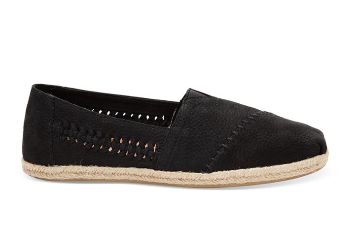 Toms Toms Black Nubuck Suede With Woven Panel Women's Espadrilles Shoes - Size 10