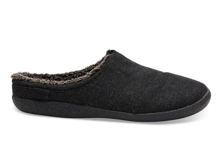 Toms Black Herringbone Woolen Men's Berkeley Slippers