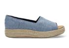 Toms Toms Blue Slub Chambray Women's Open Toe Platform Espadrilles Shoes - Size 5.5