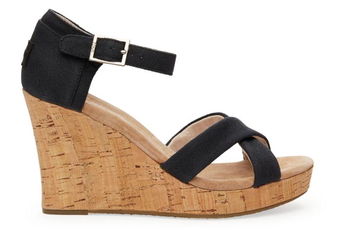 Toms Black Canvas Cork Women's Strappy Wedges