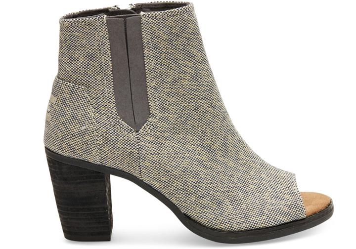Toms Castlerock Grey Metallic Linen Women's Majorca Peep Toe Booties