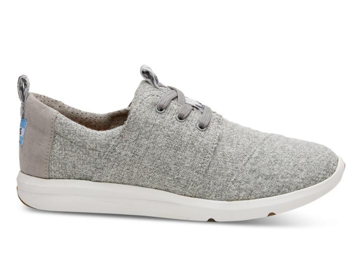 Toms Toms Drizzle Grey Woven Felt Women's Del Rey Sneakers Shoes - Size 12
