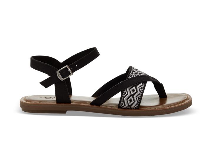 Toms Toms Black Canvas Embroidery Women's Lexie Sandals - Size 9.5