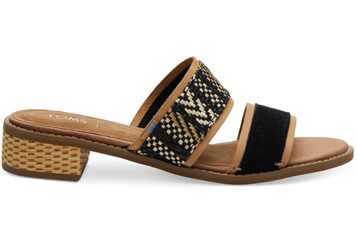Toms Black Suede With Geometric Woven Strap Women's Mariposa Sandals