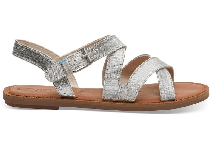Toms Silver Metallic Shantung Women's Sicily Sandals