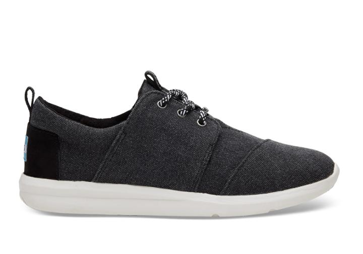 Toms Toms Black Washed Canvas Women's Del Rey Sneakers Shoes - Size 9.5