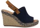 Toms Navy Suede And Leather Women's Monica Wedges