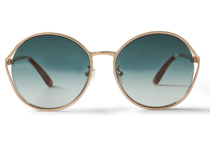 Toms Toms Blythe Satin Gold Peach Crystal Sunglasses With Blue Brown Gradient Lens
