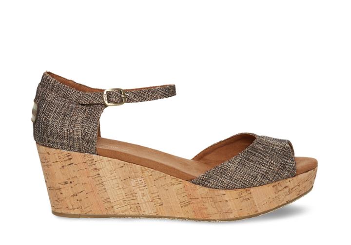 Toms Black Metallic Burlap Women's Platform Wedges