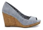 Toms Toms Blue Chambray Women's Stella Wedges - Size 9