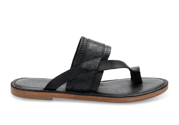Toms Black Leather Emboss Women's Isabela Sandals
