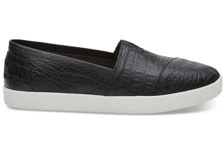 Toms Toms Black Leather Embossed Women's Avalon Shoes - Size 8
