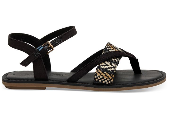 Toms Black Canvas With Geometric Woven Strap Women's Lexie Sandals
