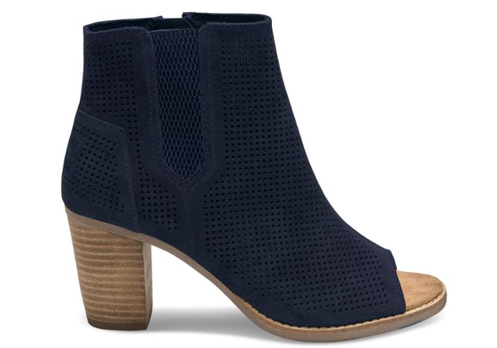 Toms Toms Navy Suede Perforated Women's Majorca Peep Toe Booties - Size 6