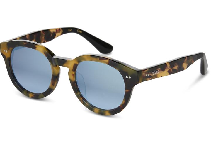 Toms Toms Bellevue Blonde Tortoise Sunglasses With Blue Mirror Lens