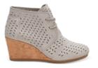Toms Toms Drizzle Grey Suede Perforated Leaf Women's Desert Wedges - Size 5