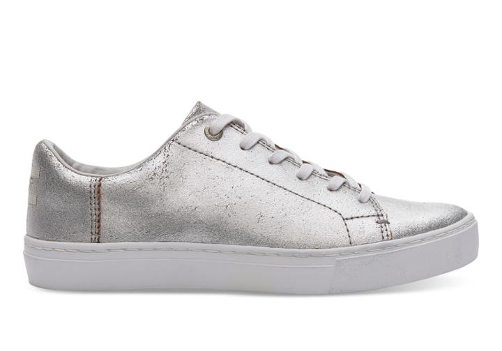 Toms Toms Silver Metallic Leather Women's Lenox Sneakers Shoes - Size 5