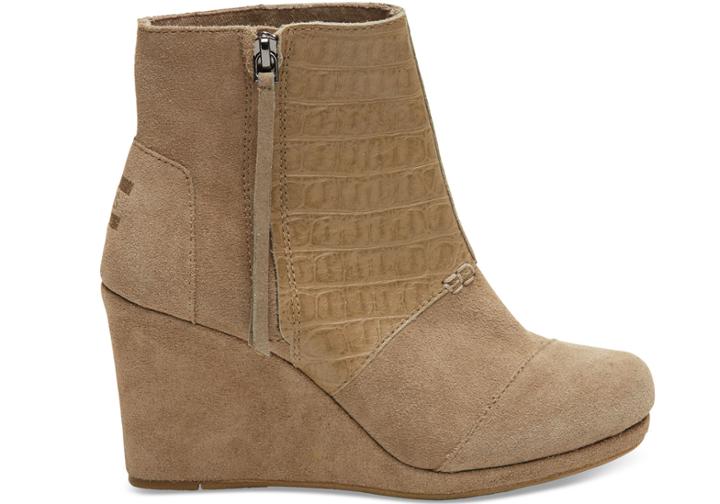 Toms Taupe Suede Croc Emboss Women's Desert Wedge Highs
