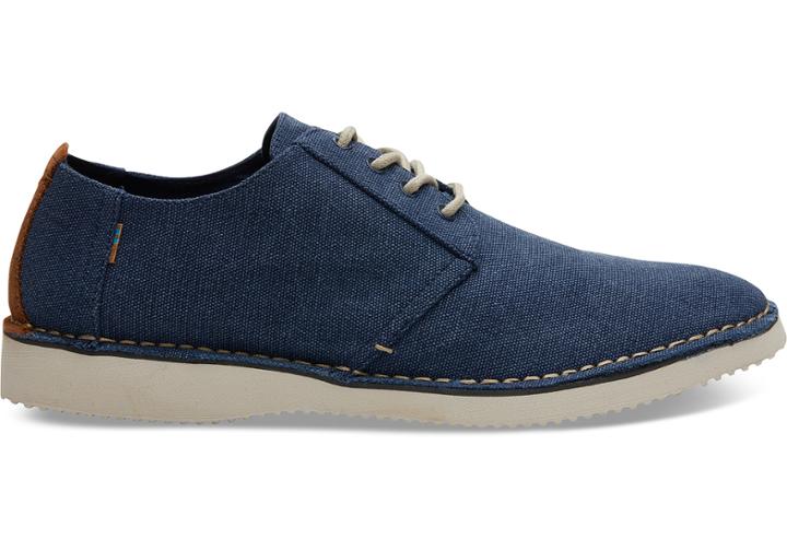 Toms Navy Washed Canvas Stitch Out Mens Preston Dress Shoes