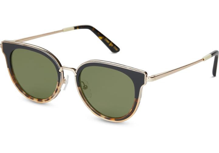 Toms Toms Rey Black Tortoise Fade Polarized Sunglasses With Green Polarized Lens