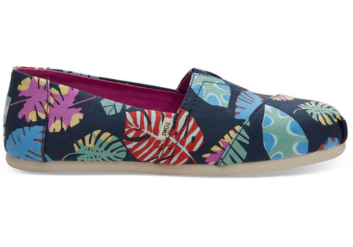 Toms Navy Tropical Leaves Women's Classics