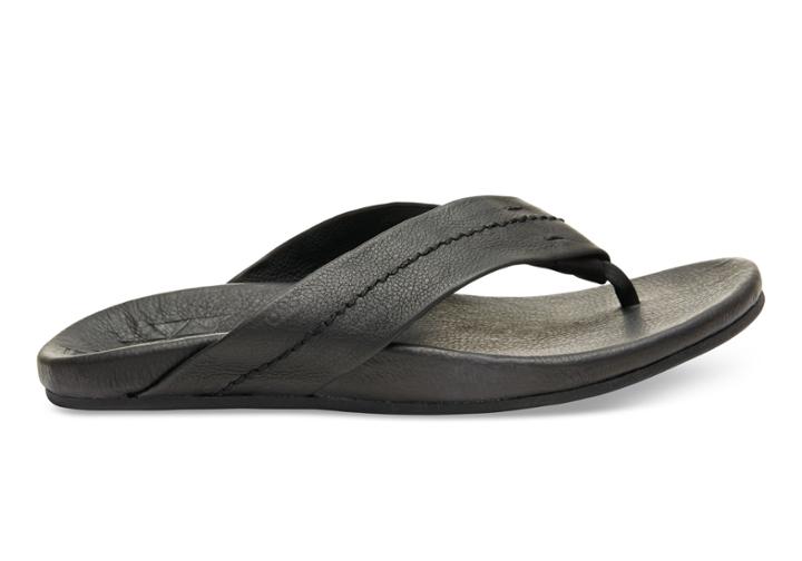 Toms Black Full Grain Leather Men's Semana Flip Flops