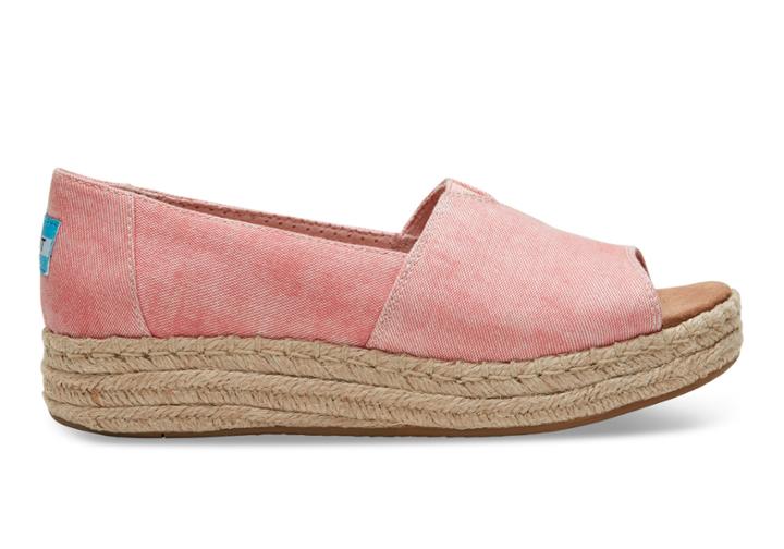 Toms Toms Coral Washed Twill Women's Open Toe Platform Espadrilles Shoes - Size 8.5