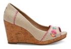 Toms Toms Burlap Floral Embroidered Women's Stella Wedges - Size 9.5