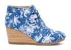 Toms Toms Blue Suede Floral Women's Desert Wedge Booties - Size 7