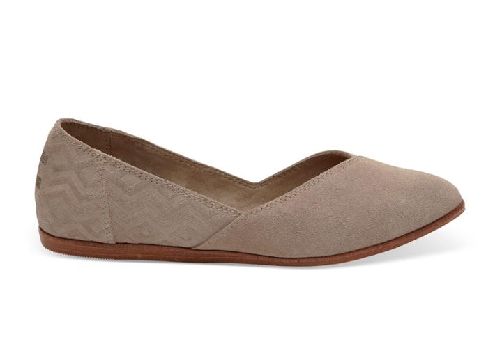 Toms Toms Desert Taupe Suede Diamond Embossed Women's Jutti Flats Shoes - Size 6.5