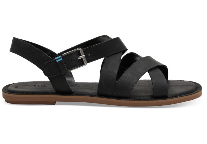 Toms Black Leather Women's Sicily Sandals