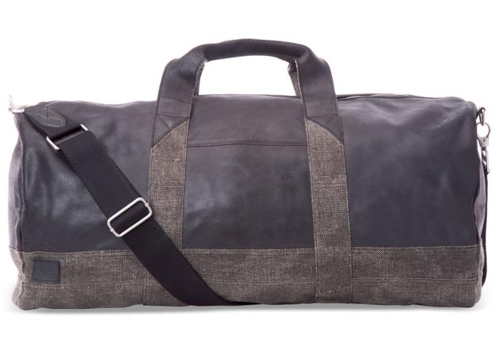 Toms Black Leather Canvas Adventurer Duffel Bag