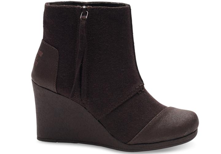 Toms Dark Brown Wool Coated Canvas Women's Desert Wedge Highs