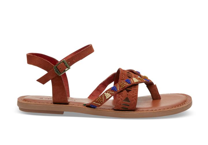 Toms Toms Rooibos Tea Suede Beaded Women's Lexie Sandals - Size 5