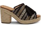 Toms Black Geometric Woven With Tassel Women's Junie Wedged Sandals