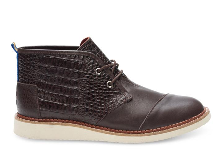 Toms Dark Brown Croc Embossed Leather Men's Mateo Chukka Boots