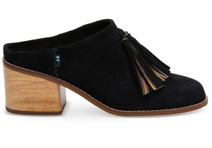 Toms Black Suede Tassel Women's Leila Mules