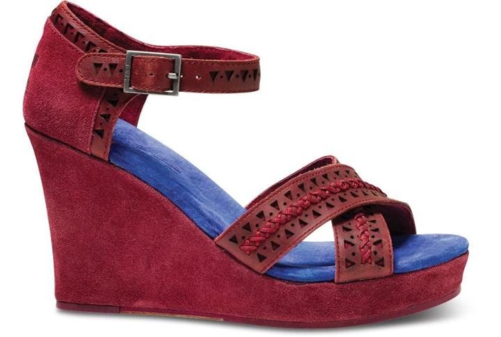 Toms Toms+ Oxblood Tooled Leather Women's Strappy Wedges